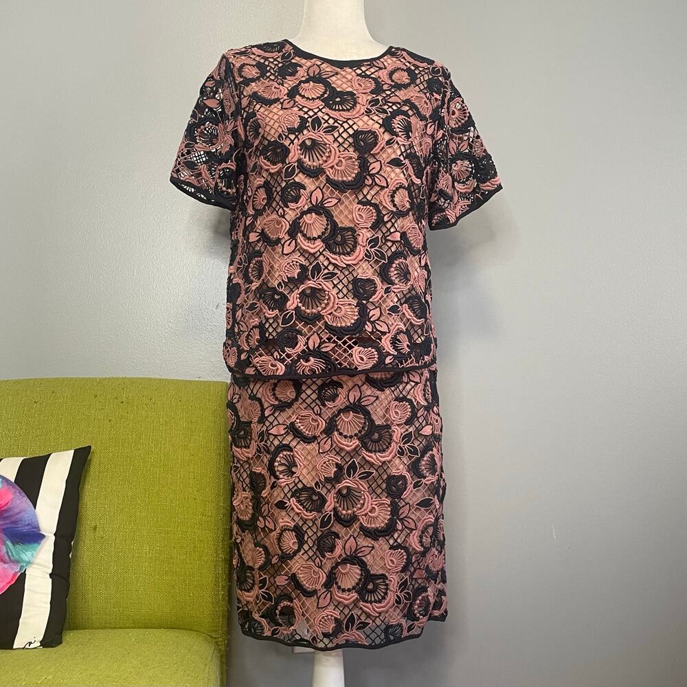 Ann Taylor Pink Blue Lace Matching Blouse Skirt Set NEW 8